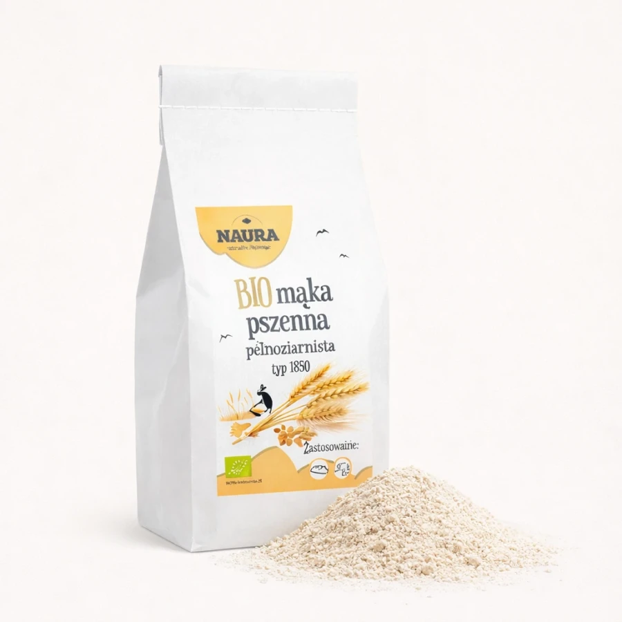 naura_bio_maka_pszenna_pelnoziarnista_1850_paczka_plus_rozsypana_maka_klikdelikatesy.webp